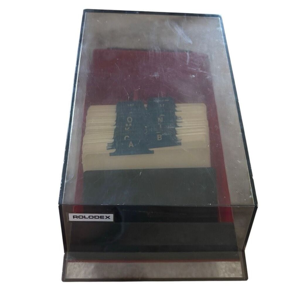 Vintage Rolodex VIP 24C Desktop Covered Card File Organizer Red Base Blue Tabs
